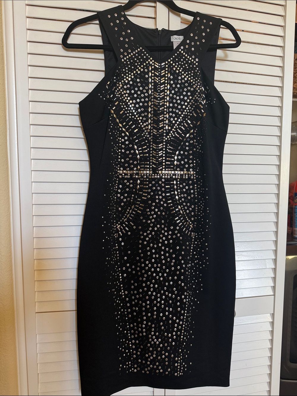 Cache Black Studded gorgeous fitted Dress with Metallic Embellishments.Must have